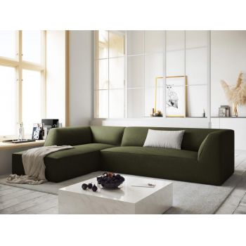 Coltar fix de 4 locuri tapitat cu Catifea Corduroy Verde cu orientare customizabila L273cm Ruby