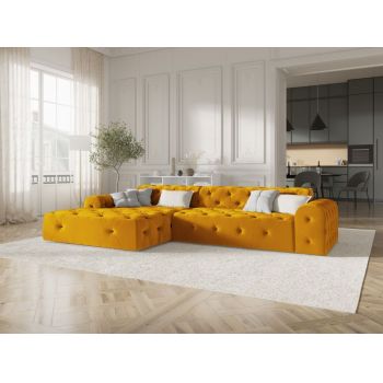 Coltar fix de 4 locuri tapitat cu Catifea Galben cu orientare customizabila L260cm Candice