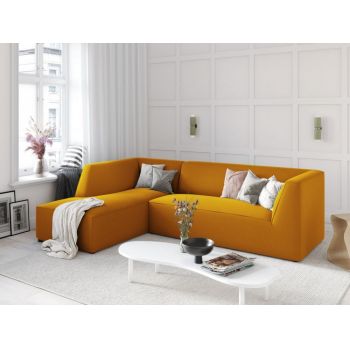 Coltar fix de 4 locuri tapitat cu Catifea Galben cu orientare customizabila L273cm Ruby