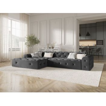 Coltar fix de 4 locuri tapitat cu Catifea Gri inchis cu orientare customizabila L260cm Candice
