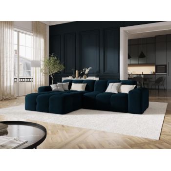 Coltar fix de 4 locuri tapitat cu Catifea Navy Blue cu orientare customizabila L256cm Kendal Limited Edition