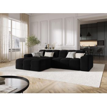 Coltar fix de 4 locuri tapitat cu Catifea Negru cu orientare customizabila L256cm Kendal Limited Edition