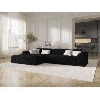 Coltar fix de 4 locuri tapitat cu Catifea Negru cu orientare customizabila L260cm Candice