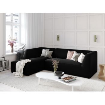 Coltar fix de 4 locuri tapitat cu Catifea Negru cu orientare customizabila L273cm Ruby