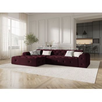 Coltar fix de 4 locuri tapitat cu Catifea Rosu Burgundy cu orientare customizabila L260cm Candice