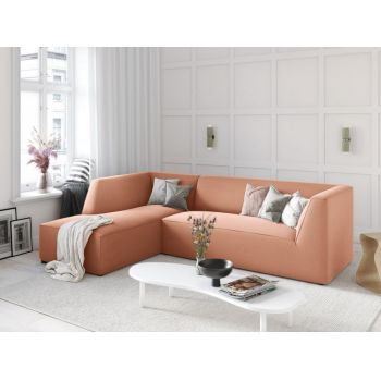 Coltar fix de 4 locuri tapitat cu Catifea Roz cu orientare customizabila L273cm Ruby
