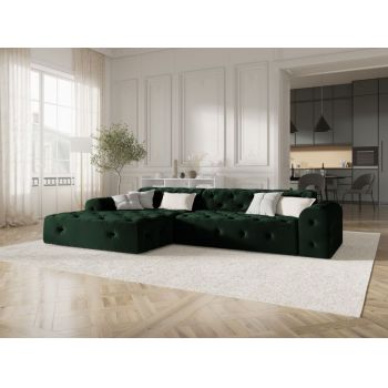 Coltar fix de 4 locuri tapitat cu Catifea Verde inchis cu orientare customizabila L260cm Candice