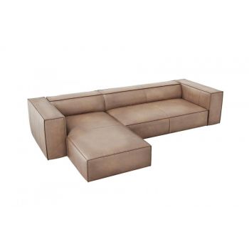 Coltar fix de 4 locuri tapitat cu piele naturala Bej inchis cu orientare customizabila Agawa