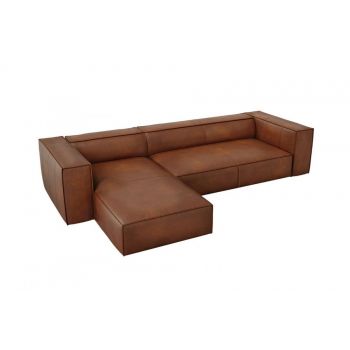 Coltar fix de 4 locuri tapitat cu piele naturala Maro cu orientare customizabila Agawa