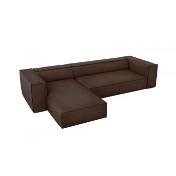 Coltar fix de 4 locuri tapitat cu piele naturala Maro inchis cu orientare customizabila Agawa