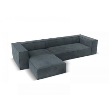 Coltar fix de 4 locuri tapitat cu Stofa Albastru cu orientare customizabila Agawa
