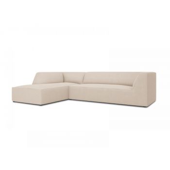 Coltar fix de 4 locuri tapitat cu Stofa Bej cu orientare customizabila L273cm Ruby