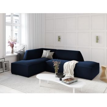 Coltar fix de 4 locuri tapitat fara cotiere cu Catifea Albastru royal cu orientare customizabila L273cm Ruby