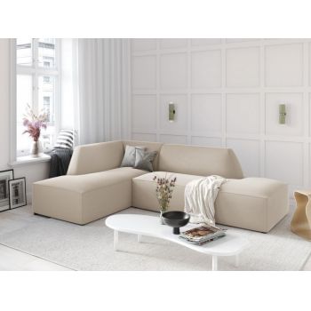 Coltar fix de 4 locuri tapitat fara cotiere cu Catifea Bej cu orientare customizabila L273cm Ruby