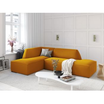 Coltar fix de 4 locuri tapitat fara cotiere cu Catifea Galben cu orientare customizabila L273cm Ruby