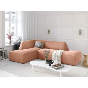 Coltar fix de 4 locuri tapitat fara cotiere cu Catifea Roz cu orientare customizabila L273cm Ruby