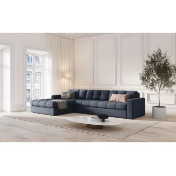 Coltar fix de 4 locuri tapitata cu Stofa Albastru inchis cu orientare customizabila L236x160cm Justin Limited Edition