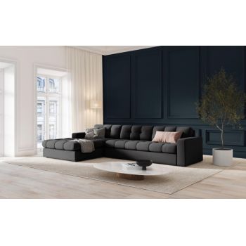 Coltar fix de 4 locuri tapitata cu Stofa Gri inchis cu orientare customizabila L236x160cm Justin Limited Edition