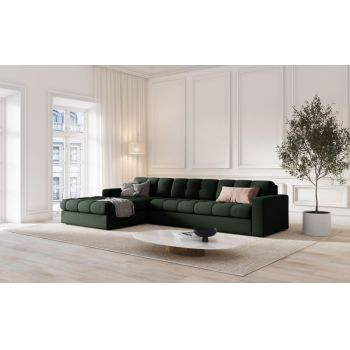 Coltar fix de 4 locuri tapitata cu Stofa Verde inchis cu orientare customizabila L236x160cm Justin Limited Edition