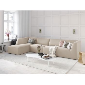 Coltar fix de 5 locuri tapitat cu Catifea Bej cu orientare customizabila L366cm Ruby