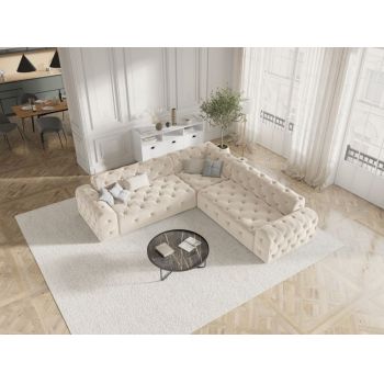 Coltar fix de 5 locuri tapitat cu Catifea Bej cu orientare reversibila L254cm Candice