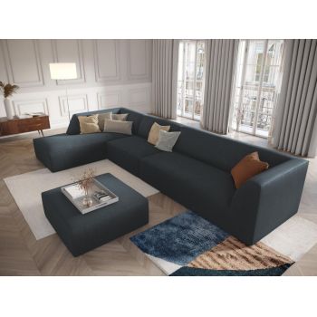 Coltar fix de 5 locuri tapitat cu Catifea Corduroy Albastru cu orientare customizabila L366cm Ruby