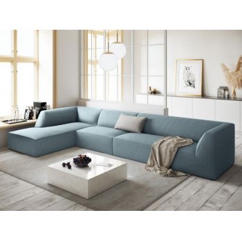Coltar fix de 5 locuri tapitat cu Catifea Corduroy Albastru deschis cu orientare customizabila L366cm Ruby