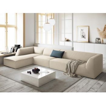 Coltar fix de 5 locuri tapitat cu Catifea Corduroy Bej deschis cu orientare customizabila L366cm Ruby