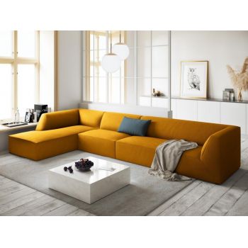 Coltar fix de 5 locuri tapitat cu Catifea Corduroy Galben cu orientare customizabila L366cm Ruby