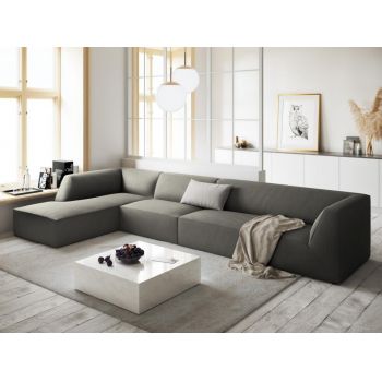 Coltar fix de 5 locuri tapitat cu Catifea Corduroy Gri deschis cu orientare customizabila L366cm Ruby