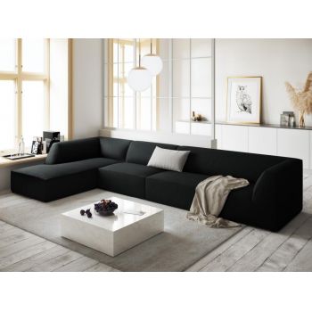 Coltar fix de 5 locuri tapitat cu Catifea Corduroy Negru cu orientare customizabila L366cm Ruby