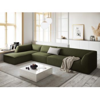 Coltar fix de 5 locuri tapitat cu Catifea Corduroy Verde cu orientare customizabila L366cm Ruby