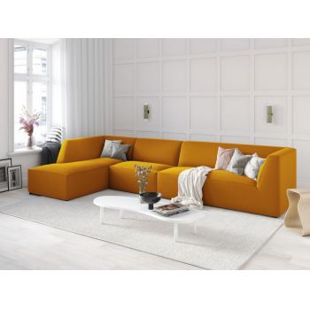 Coltar fix de 5 locuri tapitat cu Catifea Galben cu orientare customizabila L366cm Ruby