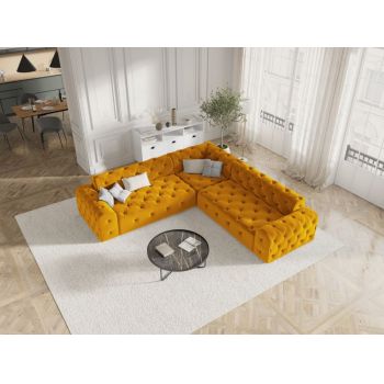 Coltar fix de 5 locuri tapitat cu Catifea Galben cu orientare reversibila L254cm Candice