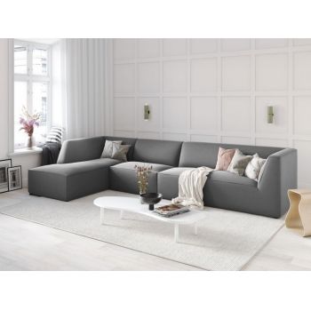 Coltar fix de 5 locuri tapitat cu Catifea Gri cu orientare customizabila L366cm Ruby