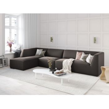 Coltar fix de 5 locuri tapitat cu Catifea Gri inchis cu orientare customizabila L366cm Ruby