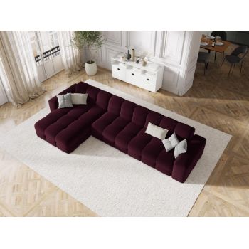 Coltar fix de 5 locuri tapitat cu Catifea Mov cu orientare customizabila L357cm Kendal Limited Edition
