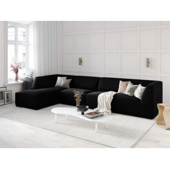 Coltar fix de 5 locuri tapitat cu Catifea Negru cu orientare customizabila L366cm Ruby