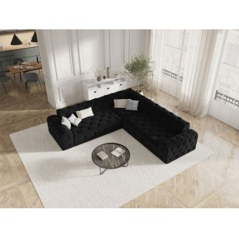 Coltar fix de 5 locuri tapitat cu Catifea Negru cu orientare reversibila L254cm Candice