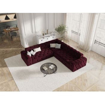 Coltar fix de 5 locuri tapitat cu Catifea Rosu Burgundy cu orientare reversibila L254cm Candice