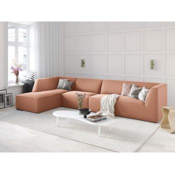Coltar fix de 5 locuri tapitat cu Catifea Roz cu orientare customizabila L366cm Ruby