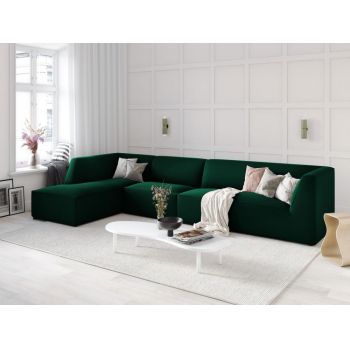 Coltar fix de 5 locuri tapitat cu Catifea Verde cu orientare customizabila L366cm Ruby