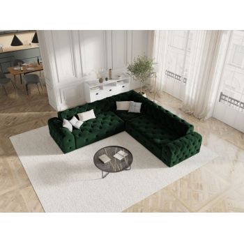 Coltar fix de 5 locuri tapitat cu Catifea Verde inchis cu orientare reversibila L254cm Candice