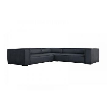 Coltar fix de 5 locuri tapitat cu piele naturala Albastru L280x280cm Agawa