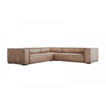 Coltar fix de 5 locuri tapitat cu piele naturala Bej inchis L280x280cm Agawa