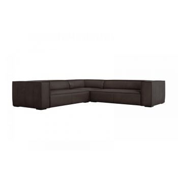 Coltar fix de 5 locuri tapitat cu piele naturala Gri Grafit L280x280cm Agawa