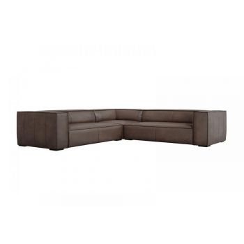 Coltar fix de 5 locuri tapitat cu piele naturala Gri maro L280x280cm Agawa