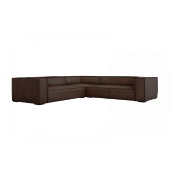 Coltar fix de 5 locuri tapitat cu piele naturala Maro inchis L280x280cm Agawa
