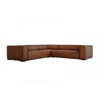 Coltar fix de 5 locuri tapitat cu piele naturala Maro L280x280cm Agawa