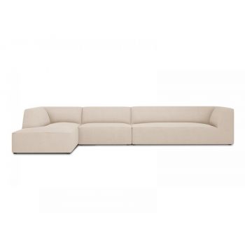 Coltar fix de 5 locuri tapitat cu Stofa Bej cu orientare customizabila L366cm Ruby